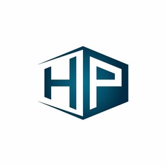 Fototapeta premium HP monogram logo with hexagon shape and negative space style ribbon design template