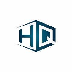 HQ monogram logo with hexagon shape and negative space style ribbon design template