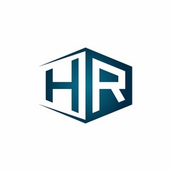 HR monogram logo with hexagon shape and negative space style ribbon design template
