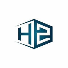HZ monogram logo with hexagon shape and negative space style ribbon design template
