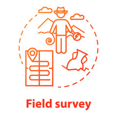 Field survey concept icon. Treasure hunting. Archeological expedition. Relic search. Start historical study. Vector isolated outline RGB color drawing
