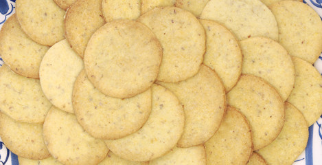 Sablés Butter pastry cookies panoramic Background, France. Close up of delicious sweet butter...