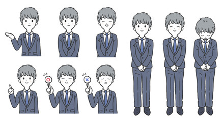 男性会社員のポーズセット