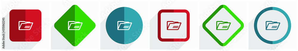 Poster Folder icon set, flat design vector illustration in 6 options for webdesign and mobile applications in eps 10