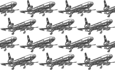 Seamless pattern with pencil drawn airplanes. Backgrounds and textures for boys, travel, business design, packaging fabric textiles prints