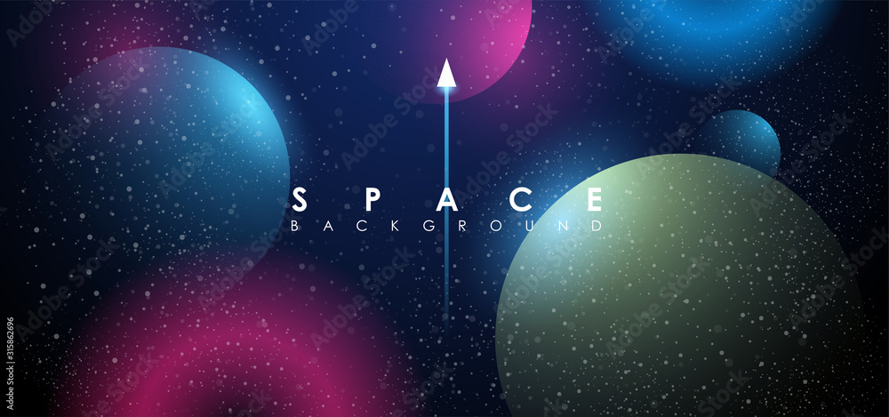Poster creative space background with abstract shape and planets. colorful space poster with text template.
