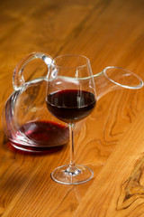Wine decanter, wineglasses and red wine. Decanting wine ensures that the sediment stays in the bottle and you get a nice clear wine and second and more everyday reason to decant is to aerate the wine.