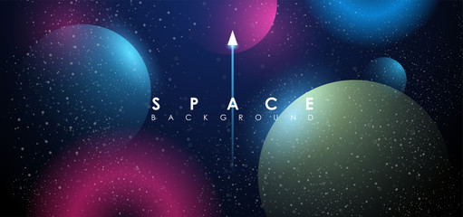 Creative space background with abstract shape and planets. Colorful space poster with text template. Vector infinite Galaxy background. © Andrew Derr