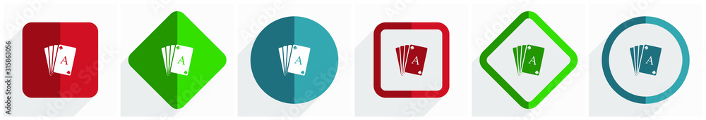 Leinwandbilder Card icon set, flat design vector illustration in 6 options for webdesign and mobile applications in eps 10