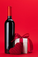 Valentines day gift box and wine