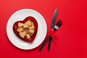 Valentines day card with heart gingerbread cookies
