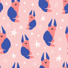 Seamless Dog Pattern, Cute Cartoon Vector Illustration. Domestic animal. Can be used for textile, poster, wallpaper, birthday card.