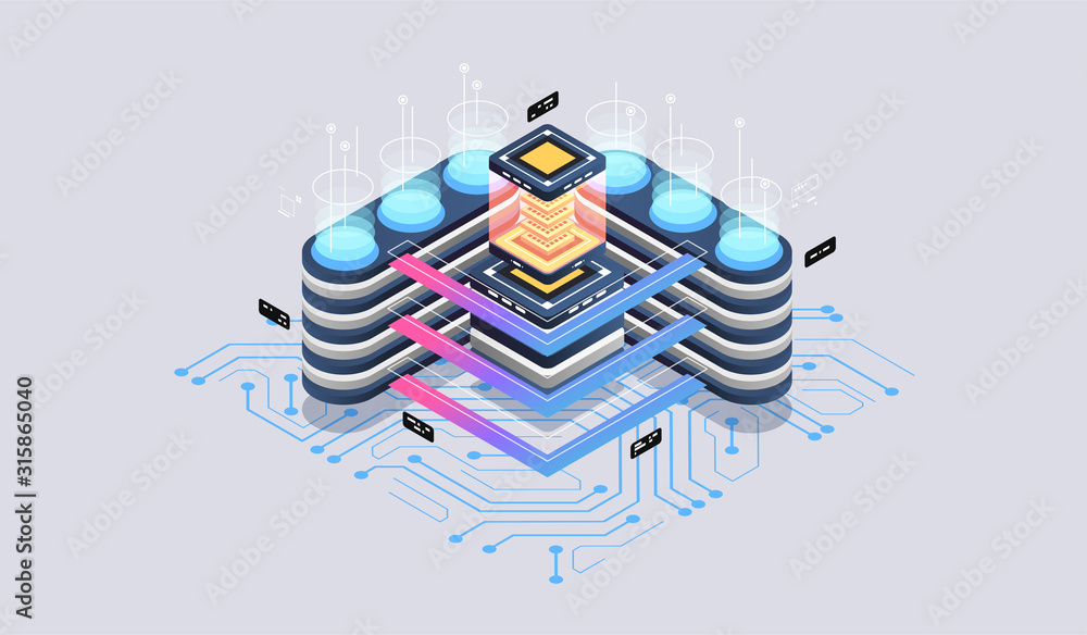 Poster modern flat design isometric concept of data analysis for website and mobile website. data visualiza