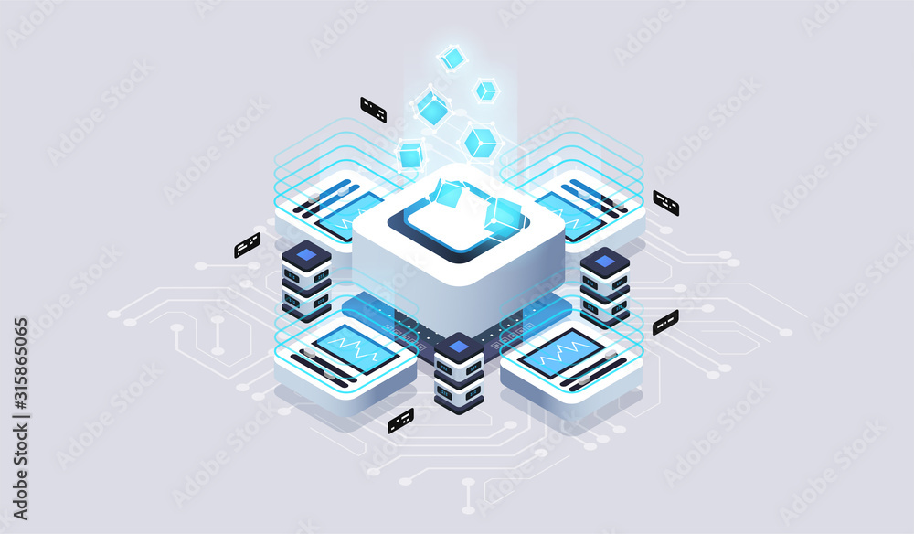 Poster data visualization concept. 3d isometric vector illustration.