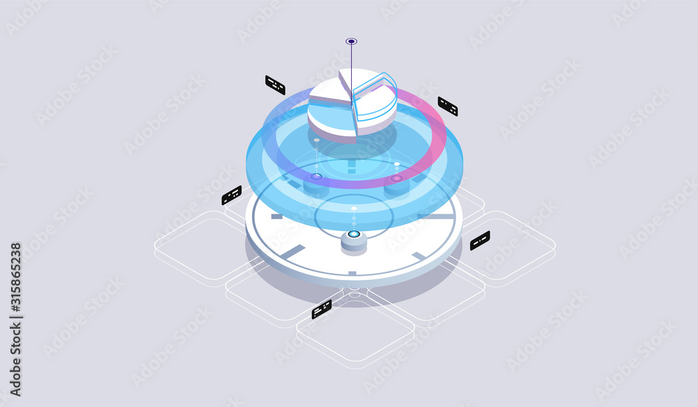 Poster data center server room concept. concept of big data processing, energy station of future. tech visu