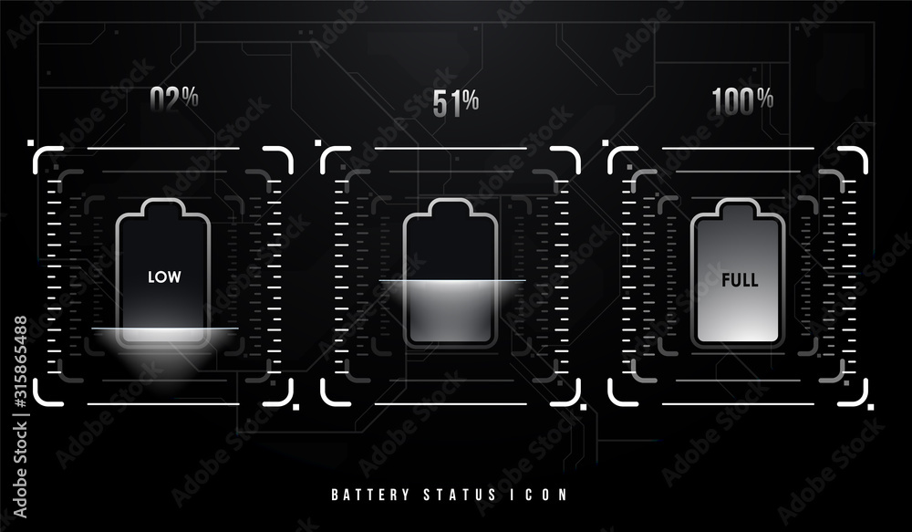 Aufkleber vector battery symbol set different level of charge for ui. accumulator indicator with futuristic hu