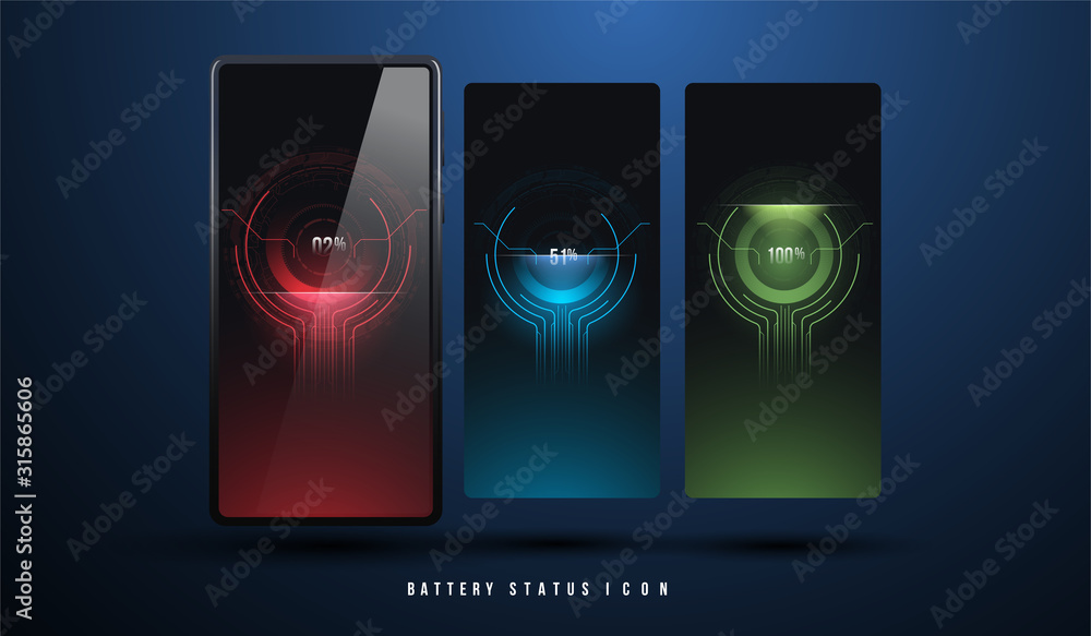 Poster battery charge level indicators for smartphon ui. discharged and fully charged battery smartphone. i