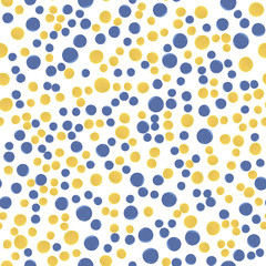 Continuous pattern polka dots blue and yellow colors