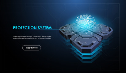 CPU concept with futuristic HUD elements. Central Computer Processors concept. Digital chip, Futuristic microchip processor with biometric id element.