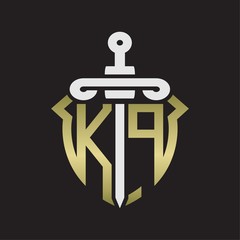Obraz premium KP Logo monogram with sword and shield combination isolated with gold colors