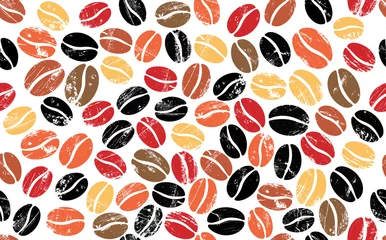 Wallpaper murals Coffee  Colorful Coffee Beans on White Background. Vector Abstract Seamless  Pattern.
