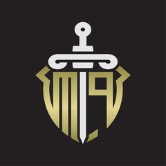 Obraz premium MP Logo monogram with sword and shield combination isolated with gold colors