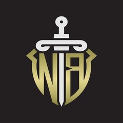 NB Logo monogram with sword and shield combination isolated with gold colors