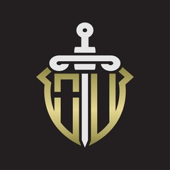 OU Logo monogram with sword and shield combination isolated with gold colors