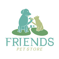 Friends Pet Store Logo Template. United tails and house on the back.