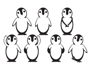 Set of Vector Baby Penguins on White background