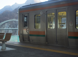 Train in Nakanohara Kusutsukuchi Station, Japan
