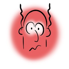 Man with red face and smoke from the ears