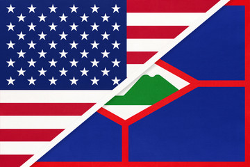 USA vs Sint Eustatius island national flag. Relationship between two countries.