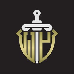 WY Logo monogram with sword and shield combination isolated with gold colors