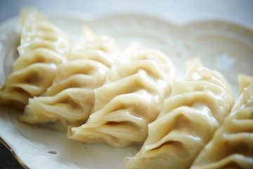 Steamed Chinese dumpling on steamer 