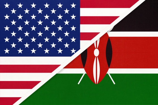 USA vs Kenya national flag from textile. Relationship between two american and african countries.