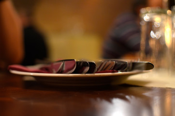 cutlery knives on the table of restaurant