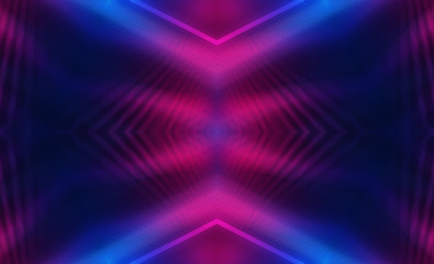 Dark abstract futuristic background. Neon lines glow. Neon lines, shapes. Multi-colored glow, blurry lights, bokeh. Empty stage background