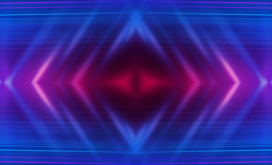 Dark abstract futuristic background. Neon lines glow. Neon lines, shapes. Multi-colored glow, blurry lights, bokeh. Empty stage background