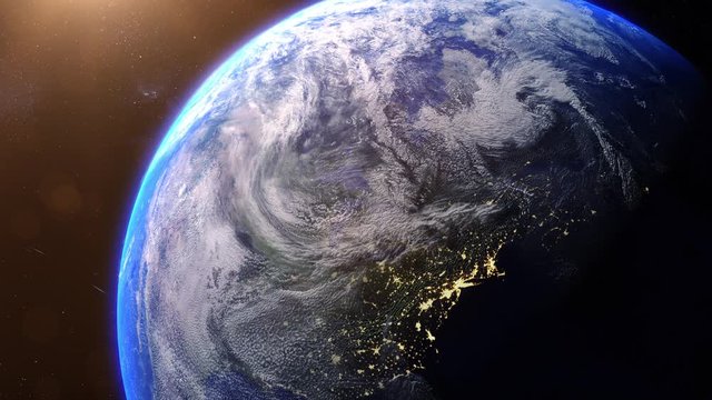 Beautiful Earth rotating and moving through Space