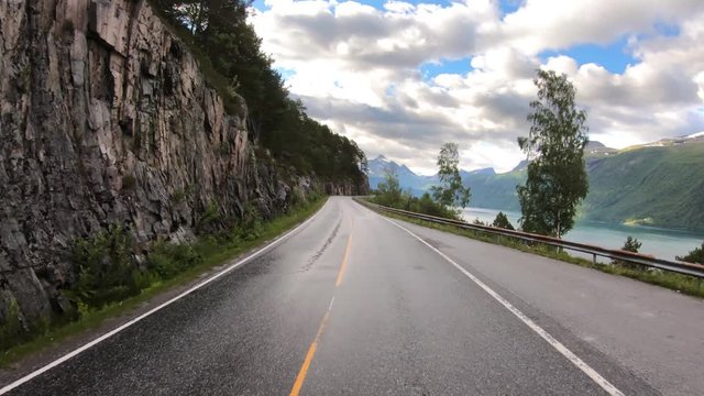 Vehicle point-of-view Driving a Car on a Road in Norway