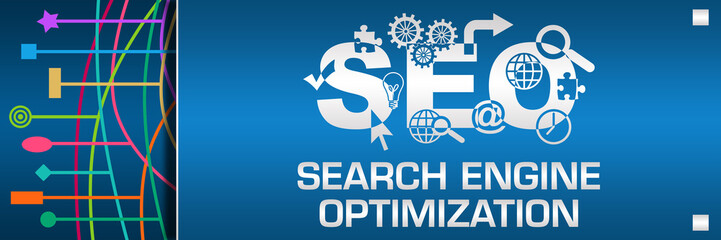 SEO - Search Engine Optimization Blue Left Colorful Abstract Elements Horizontal 