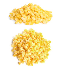 Frozen corn on white background. Vegetable preservation