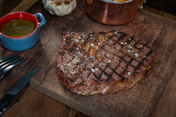 Steak on cutting board
