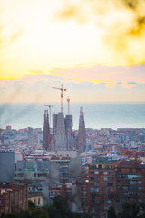 BARCELONA, SPAIN - January 30, 2019: La Sagrada Familia's construction in progress. It is on the part of UNESCO World Heritage site by an artist Antoni Gaudi. ..