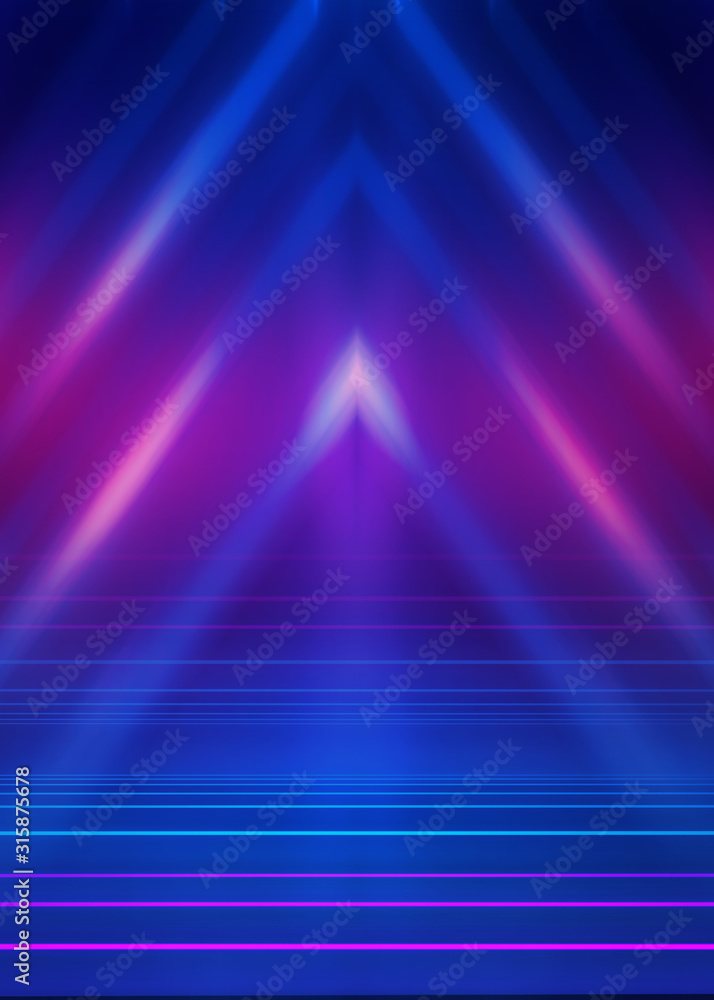 Poster empty dark abstract background. background of empty show scene. glow of neon lights and neon figures