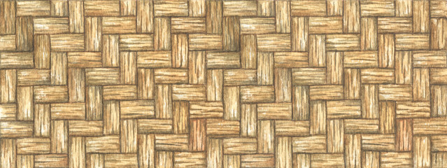 Old rattan weave texture, traditional weave rattan texture background. Watercolor illustration.