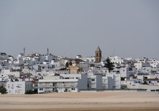 panoramic view of the white Andalusian village Conil de la Frontera, Cadiz province, Spain