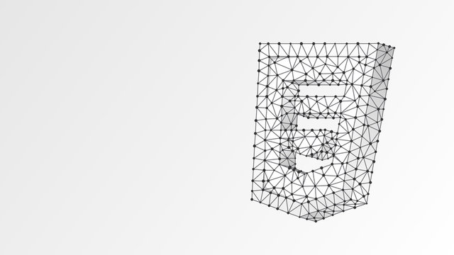 Hypertext Markup Language, html coding sign. Abstract, digital, wireframe, low poly mesh, Raster white origami 3d illustration. Device, programming, developing concept. Triangle, line, dot