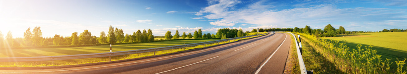 asphalt road panorama in countryside on sunny summer day